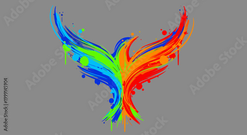 Colorful paint splashes in wing shape.