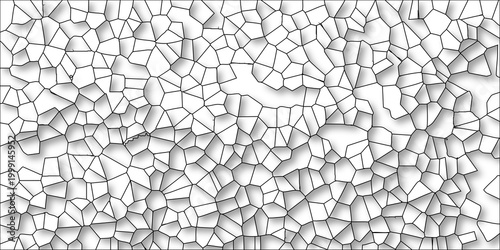 Irregular Polygon Tessellation with Black Borders and Gentle Shadows on a White Canvas for Contemporary Graphic Design