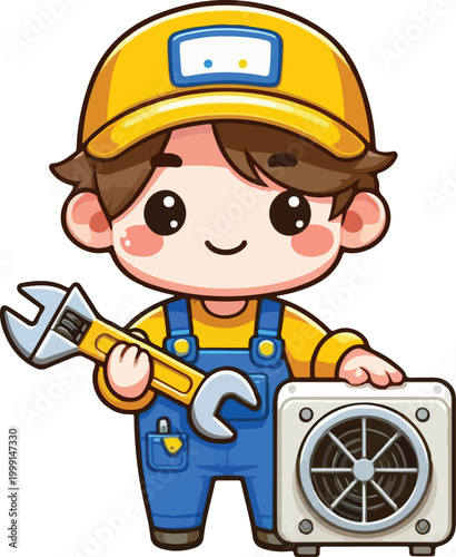 Cute AC Technician Flat Vector