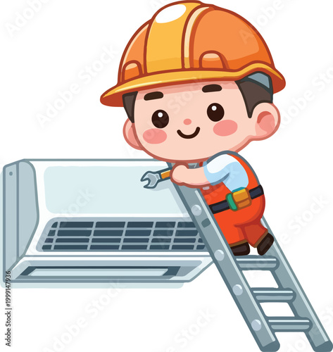 Cute AC Technician Flat Vector