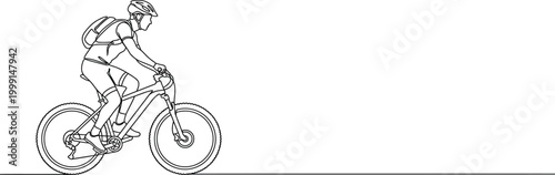 Mountain Biker Riding Bicycle Line Art Illustration of Outdoor Cycling Adventure