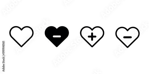 Four heart one outline one filled with minus one with plus and one with minus heart outline heart filled heart