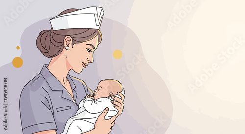 Hopeful Midwife Holding Baby Vector Illustration for International Midwives Day