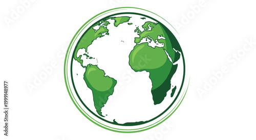 A stylized green globe with continents depicted in a vibrant, eco-friendly design, symbolizing environmental awareness and global sustainability.