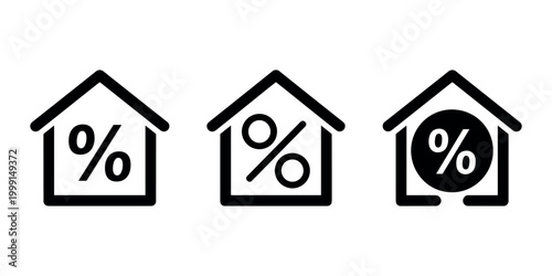 Three black house with percentage symbols inside house percentage sign percent symbol real estate mortgage