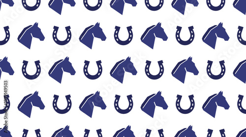 Horseshoe and horse head icons create a repetitive pattern on a clean white background.