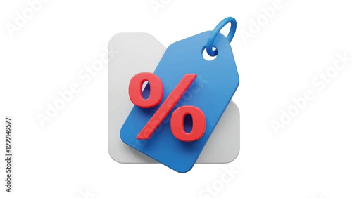 Vibrant 3D percentage tag icon symbolizing exclusive discounts and promotional offers for attractive online shopping deals and retail sales events