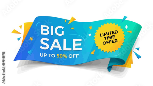Dynamic marketing banner with big sale announcement and limited time offer, perfect for promoting discounts and special deals on products and services