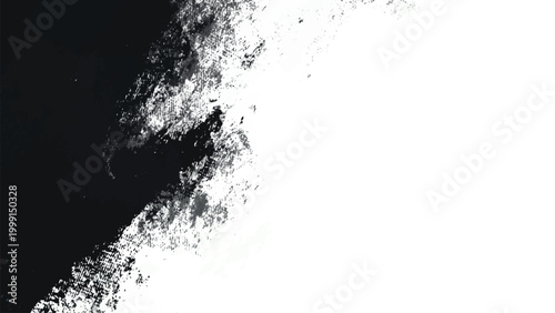 Принти на полотні Textured paint stroke background with distressed black and white ink brush patterns and transparent side for layering artistic grunge effects into digital illustrations and creative design layouts
