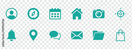 Modern Teal UI UX Vector Icon Set Web, Mobile App, and Business Essentials. Flat Design Collection for User Interface and Digital Projects.