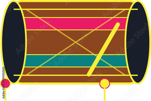 A colorful vector illustration of a yellow surfboard on the beach featuring a gambling roulette wheel pattern and a rainbow light design for a creative business music wallpaper concept