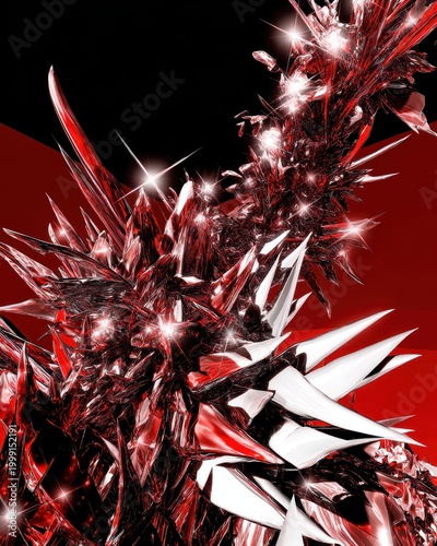 Abstract Red Crystal Shards with Sparkling Light