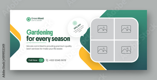 Lawn care and gardening services social media facebook cover or web banner design template 