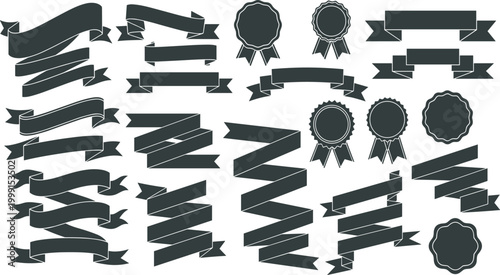 Neumorphic UI web navigation ribbon banners and badge vector set