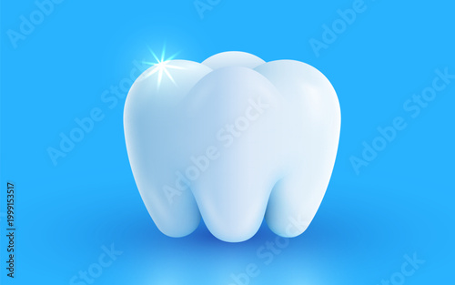 Shiny healthy tooth isolated on blue background.