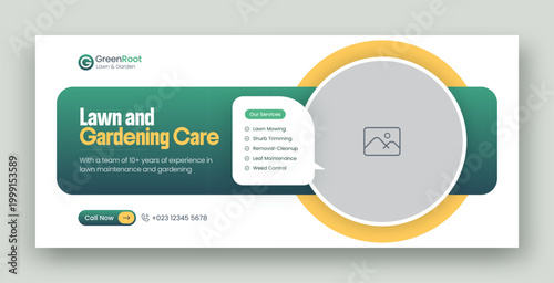 Lawn care and gardening services social media facebook cover or web banner design template 