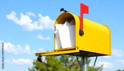 Yellow Mailbox with Envelopes