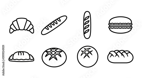 Minimalist Bakery and Bread Line Art Icon Set