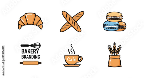 Bakery and Cafe Branding Vector Icon Set