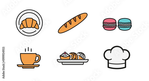 Bakery and Pastry Icon Set on White Background