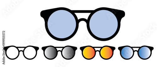 collection of stylish eyeglasses frames on white background with reflection