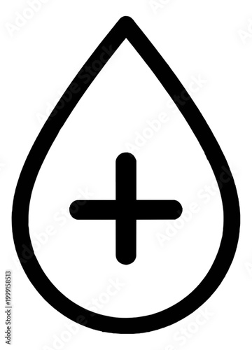 Black Teardrop Shape with Plus Sign Vector Icon