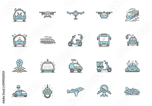 vector illustration of futuristic public transportation and drone technology