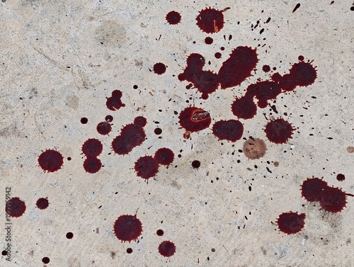 Bild auf Leinwand Gory Red Splatter Markings on a Weathered Concrete Surface Dark Foreboding Mood