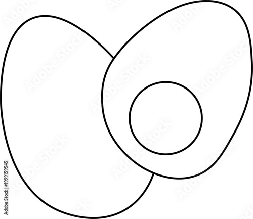 Two hard boiled eggs with one whole and one sliced in half Egg Black and white composition hand drawn illustration. Vector graphic line art. bright yellow yolk breakfast and healthy protein concepts.