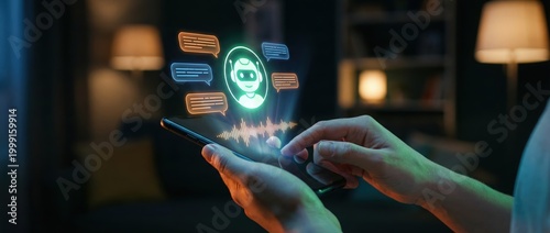 Engaging with ai chatbot technology user interaction on mobile device digital environment close-up viewpoint innovative communication concept