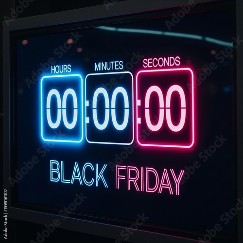 Black Friday Neon Countdown Timer Dark Background