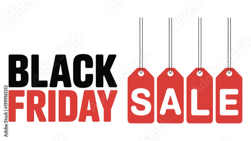 Black Friday sale advertising vector design, red discount tags with shop now promotion elements for retail marketing, ecommerce banners, seasonal offers, and shopping campaign graphics