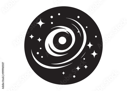 galaxy logo silhouette vector, sparkling galaxy logo silhouette vector illustration, celestial swirl logo silhouette, astronomical sparkle logo silhouette design on white background