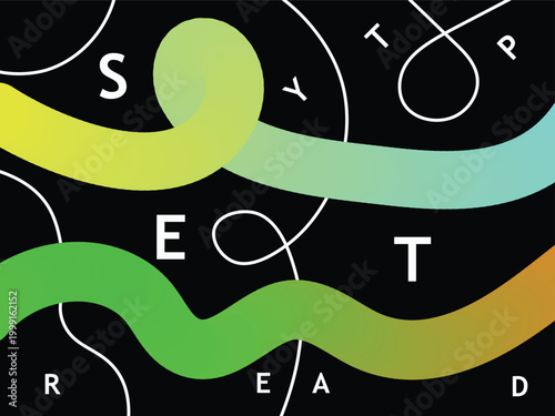 Abstract colorful snake with letters a modern artistic composition