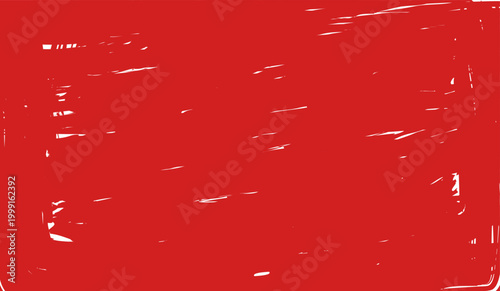 A vibrant red background with a distressed texture featuring white scratches and marks