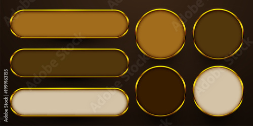Set of golden frame web buttons and UI elements for design interface and web site navigation. Vector illustration