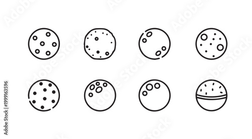 Round shapes with texture and spots in a minimalist line art style