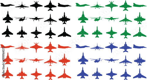Konstfotografi Military aircraft silhouette collection a colorful array of fighter jets and pla