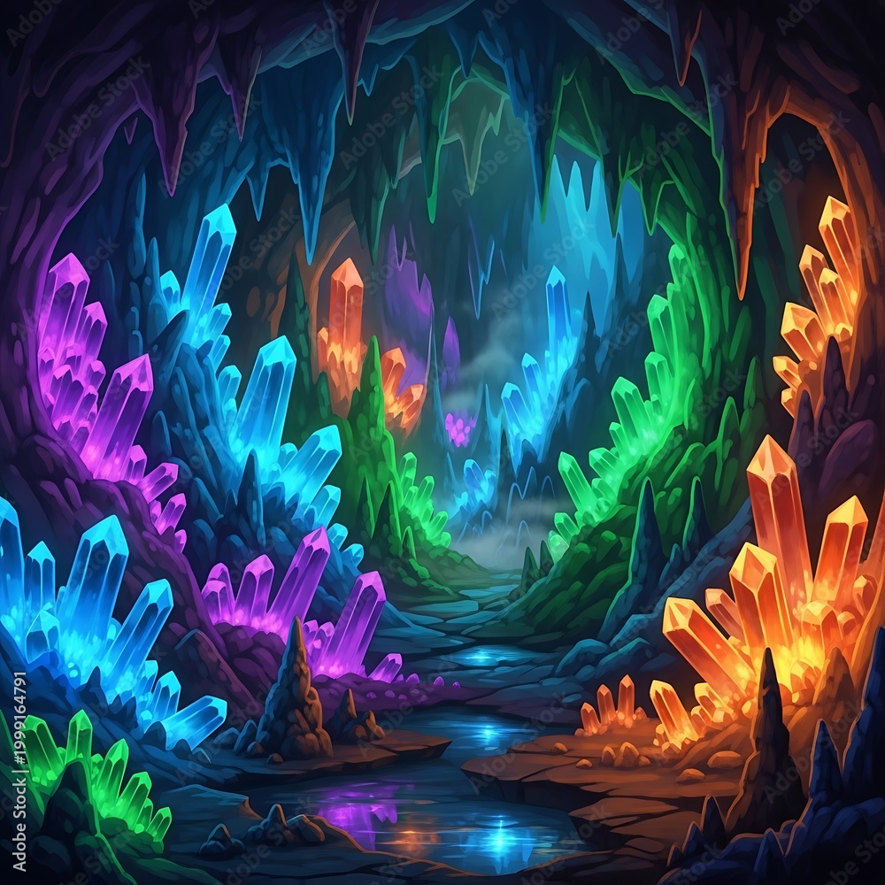 Obraz premium Vibrant Crystal Cave with Rainbow Colors.