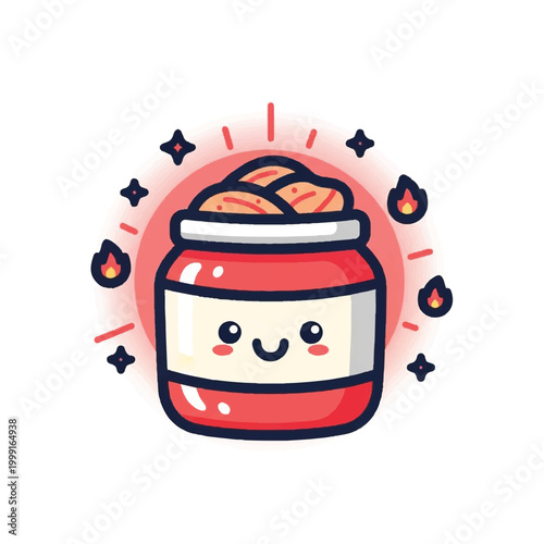 Cute Kawaii Jar of Kimchi with Happy Face.