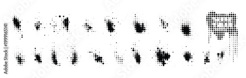 A striking abstract halftone pattern composed of black dots of various sizes creating dynamic visual effects.