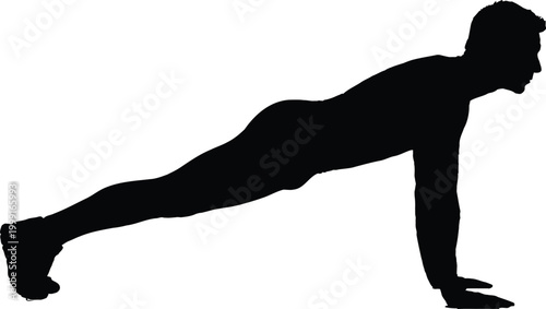 Person performing a plank exercise demonstrating core strength and stability workout pose editable vector silhouette