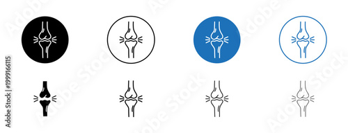 Fotografía Human knee bone joint icons set in black and blue colors on white background