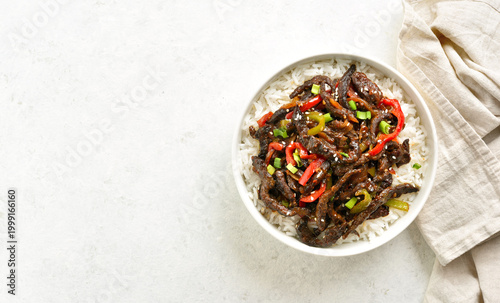 Canvastavla Crispy chilli beef in sweet and spicy chilli sauce with rice