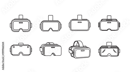 Virtual Reality Headsets Collection in Minimalist Outline Style