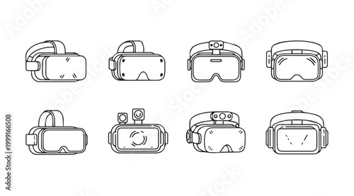Virtual reality headsets in a clean line art style for technology concepts