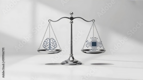 Balanced scales representing AI responsibility – Perfect for modern philosophy blogs, technology impact studies, or artificial intelligence news.