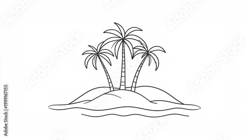 Tropical Island with Palm Trees Illustration.