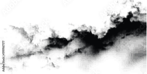 Abstract halftone cloud with gradient dot pattern for design and atmospheric effects. Smoke overlay