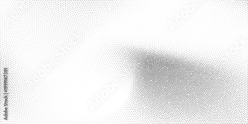 Abstract black dot halftone pattern texture creates dynamic monochrome gradient effect.